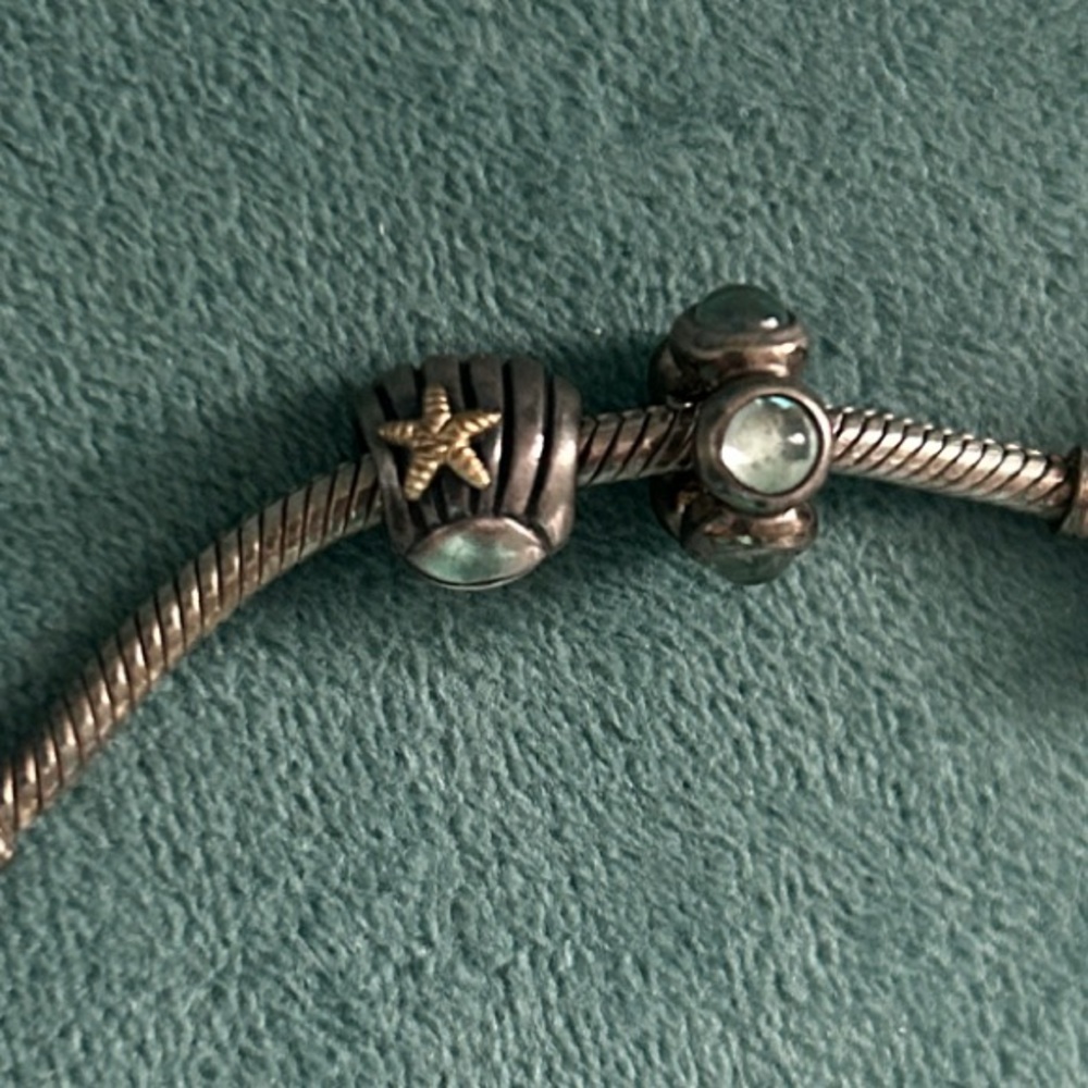 Pandora Starfish Silver Charm and blue bead